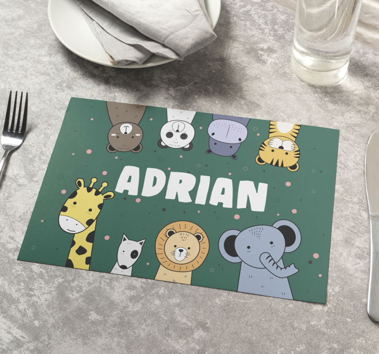 Individuais de mesa com nome Desenhos animados de animais com nom - TenStickers