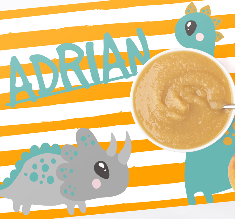 Individuais de mesa com nome Dinossauro azul e laranja - TenStickers