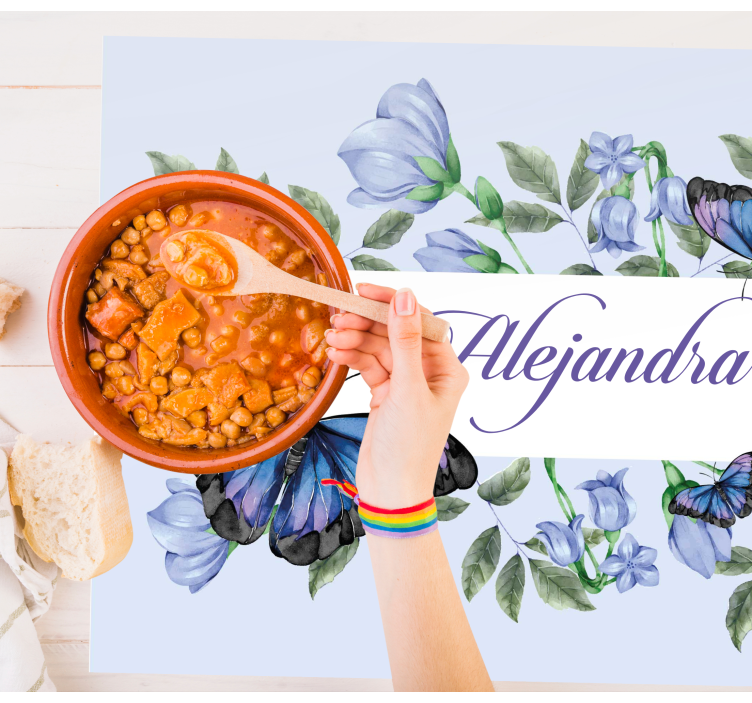 Individuais de mesa com nome Fundo de borboletas em aquarela - TenStickers