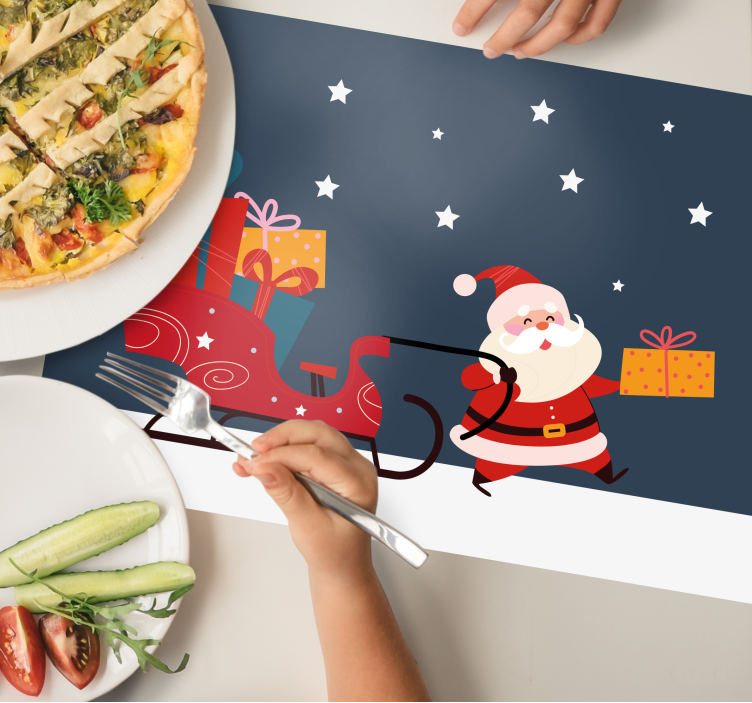 Individuais de mesa de Natal Trenó de desenho animado com present - TenStickers