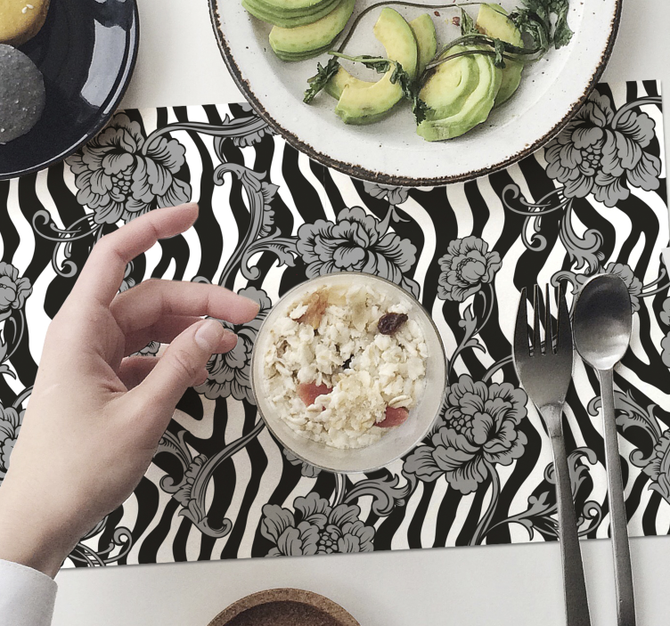 Individuais de mesa elegantes Estampa listrada e flores ornamenta - TenStickers