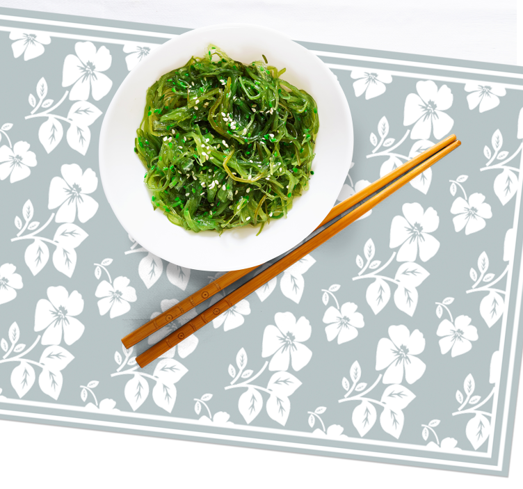 Individuais de mesa elegantes Fundo cinza claro com flores branca - TenStickers