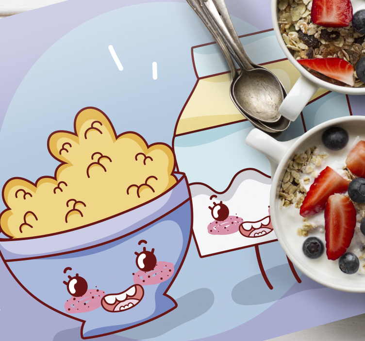 Individuais de mesa infantis Cereal fofo com leite café da manhã - TenStickers