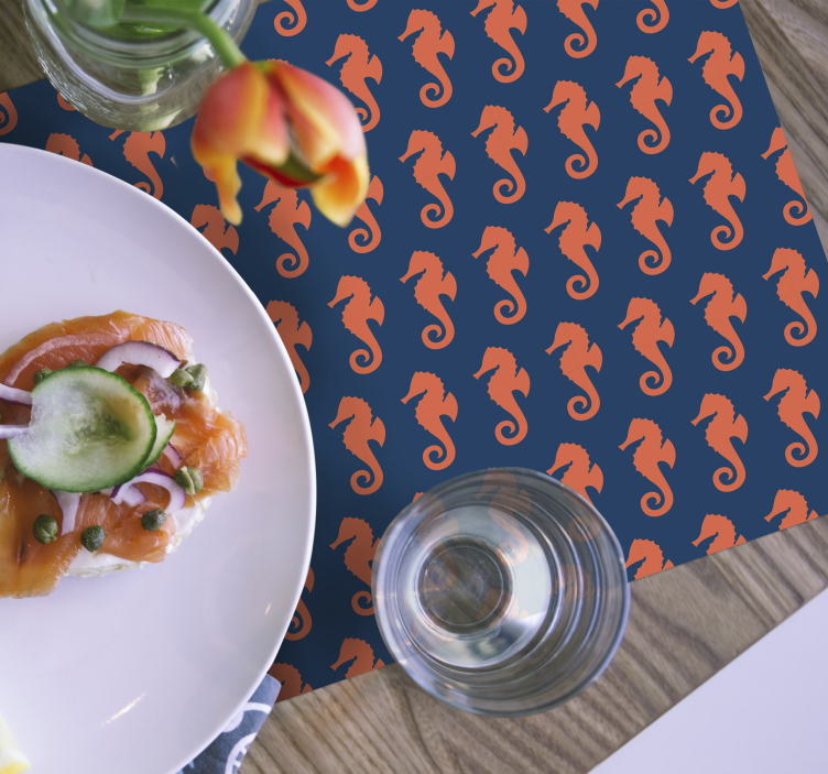 Individuais de mesa marítimos Padrão de cavalo-marinho laranja - TenStickers