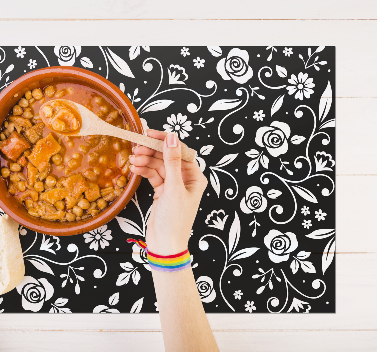 Individuais de mesa modernos Padrão abstrato de flor branca - TenStickers