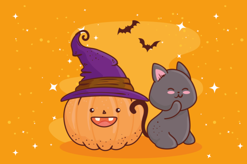 Individuais de mesa infantis Bruxa cabeça de abóbora - TenStickers