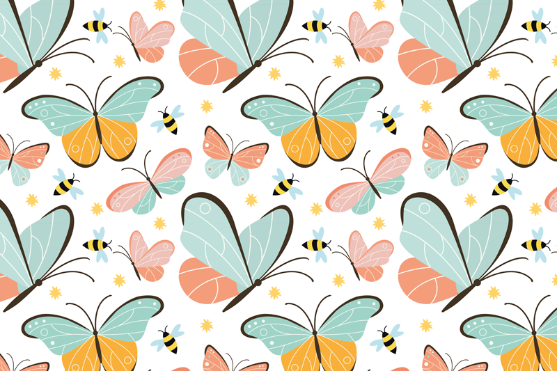 Individuais de mesa com texto padrão borboleta encantador - TenStickers