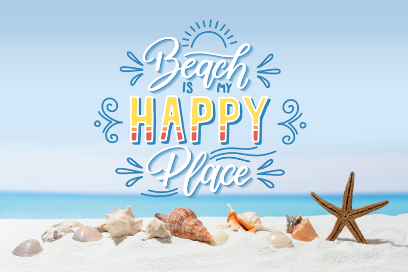 Individuais de mesa com texto lugar feliz na praia - TenStickers