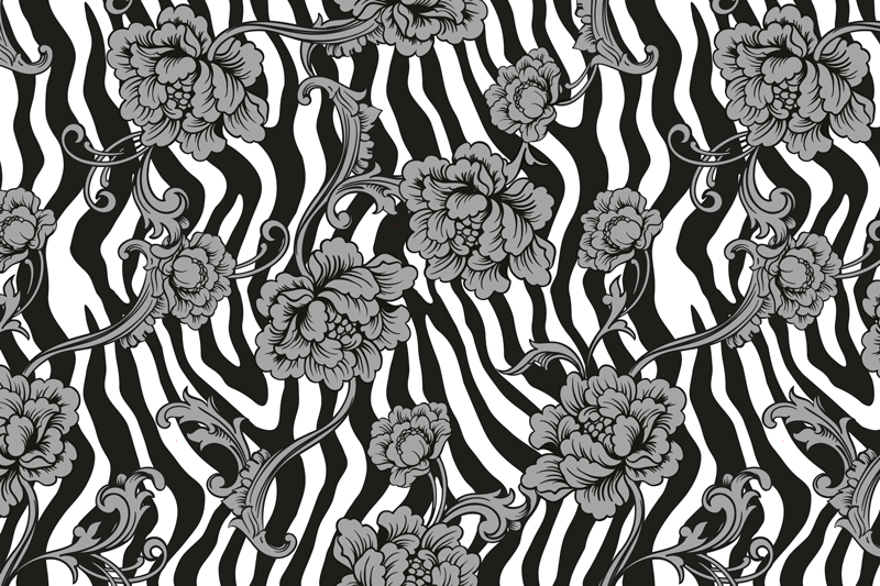 Individuais de mesa elegantes Estampa listrada e flores ornamenta - TenStickers