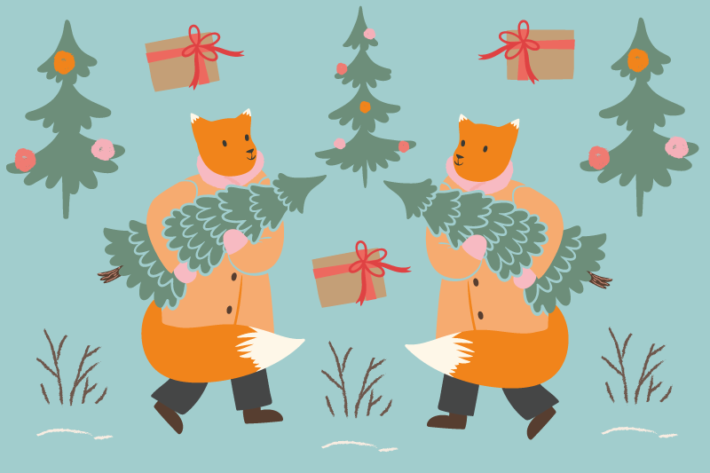 Individuais de mesa de natal raposa festiva com Árvore - TenStickers