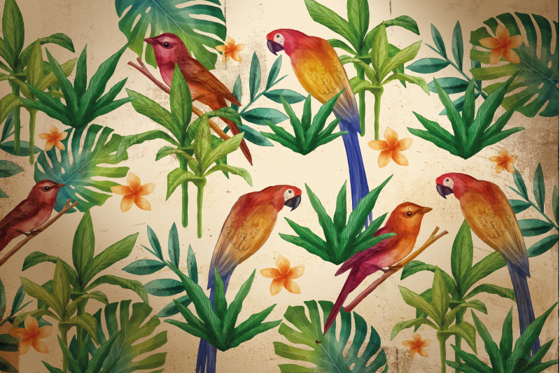 Individuais de mesa originais padrão de papagaios tropicais - TenStickers