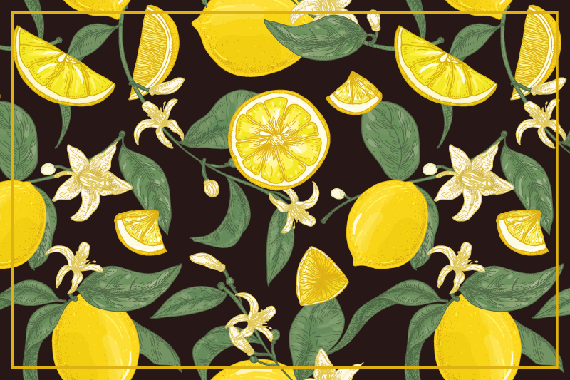 Individuais de mesa originais padrão de limão e flores - TenStickers