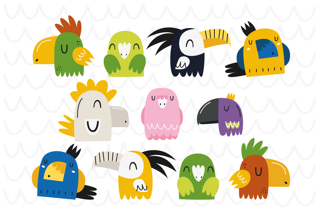 Individuais de mesa infantis cabeças de pássaros coloridas - TenStickers