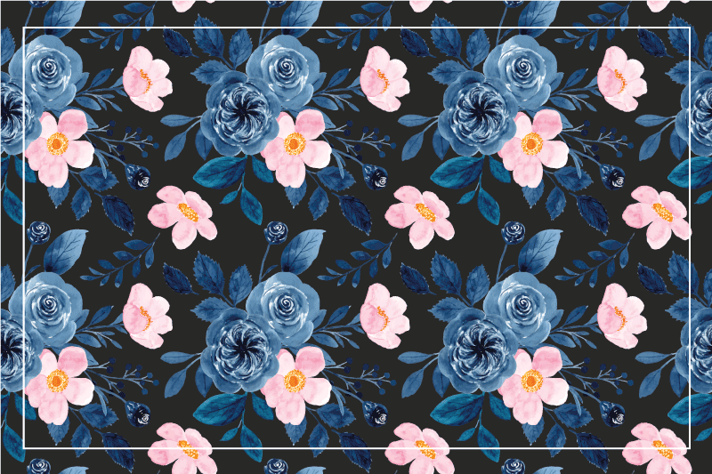 Individuais de mesa originais Rosas azuis e rosa em fundo preto - TenStickers