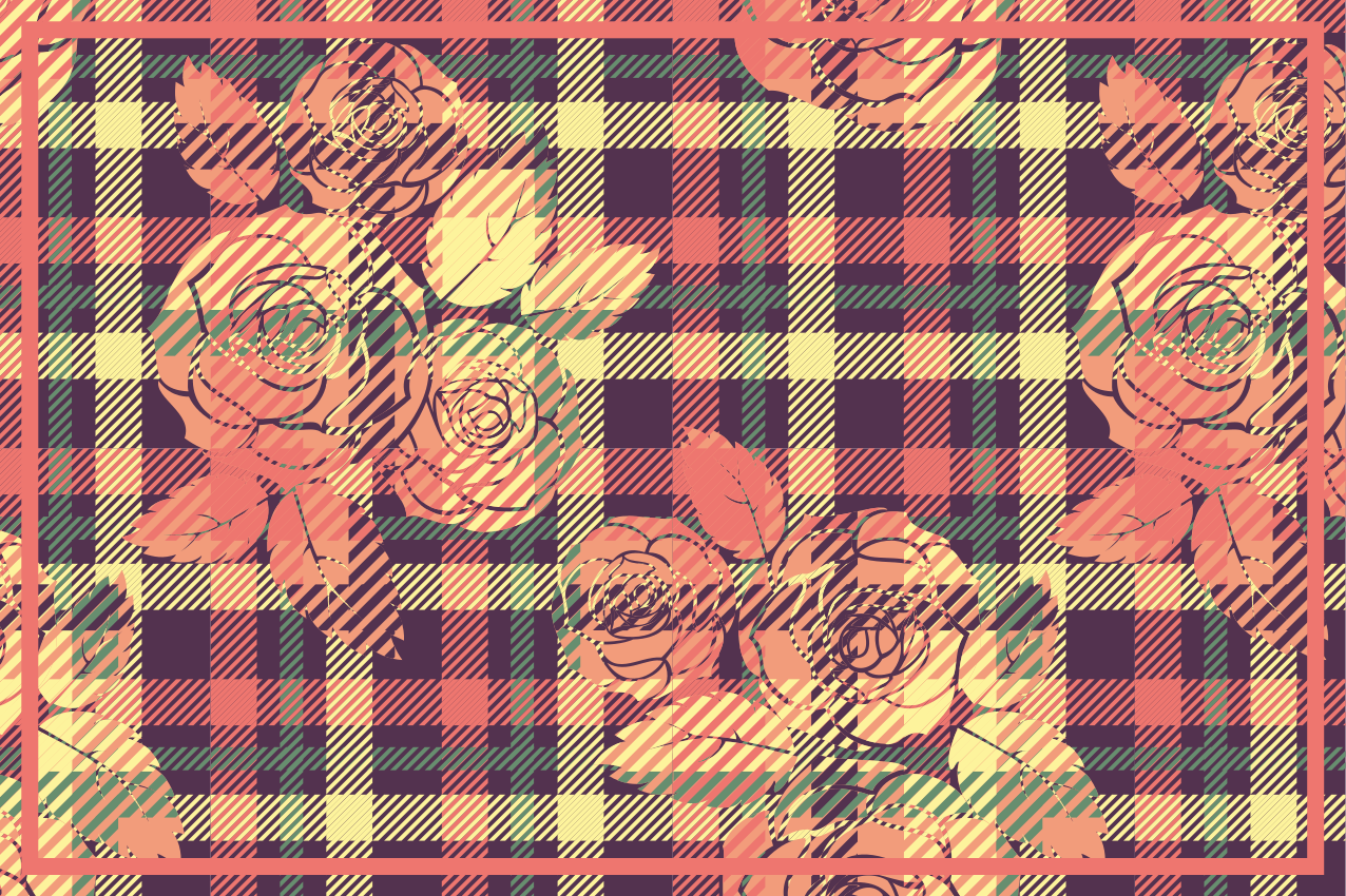 Individuais de mesa modernos Padrão xadrez clássico com rosas - TenStickers