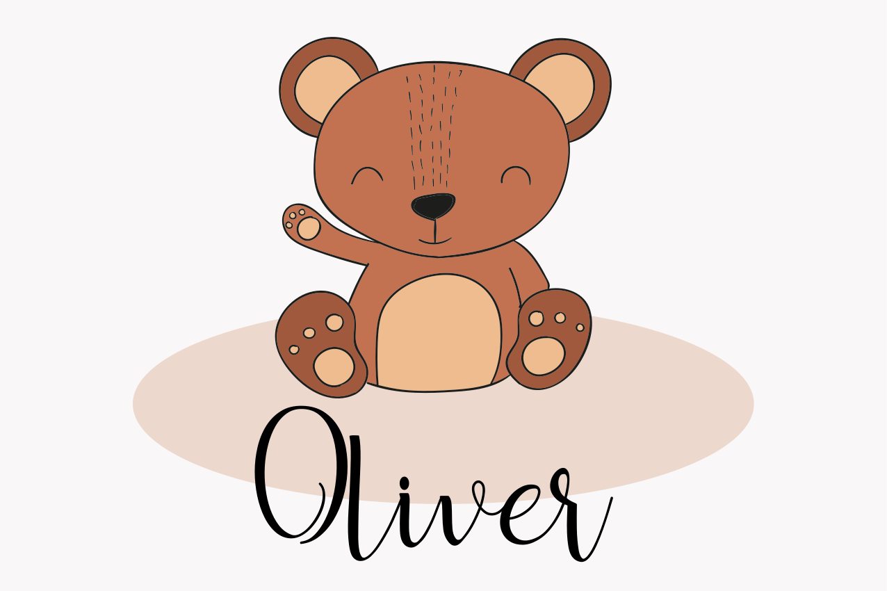 Individuais de mesa com nome Urso de pelúcia fofo com nome - TenStickers
