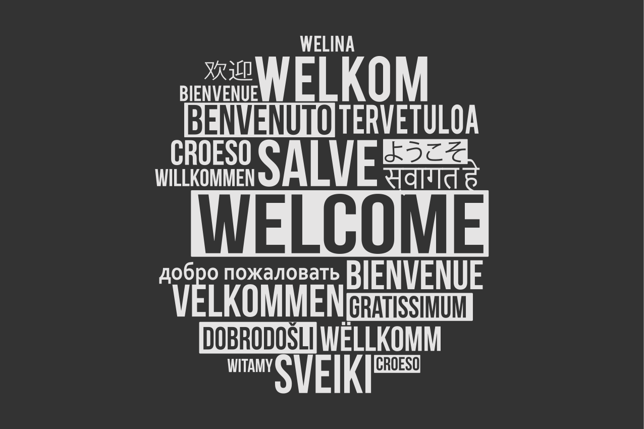 Individuais de mesa com texto design multilíngue bem-vindo - TenStickers