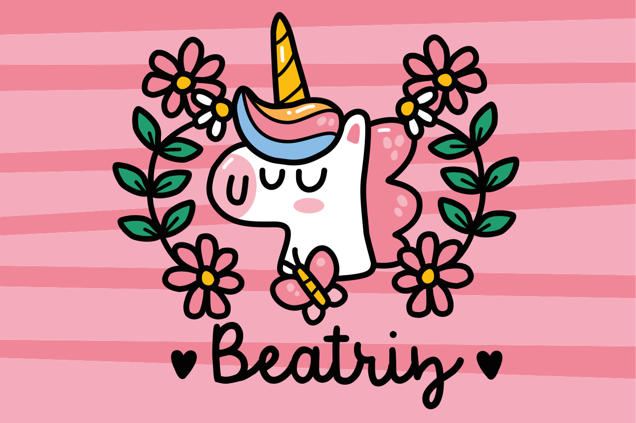 Individuais de mesa com nome Unicórnio de flor fofo - TenStickers