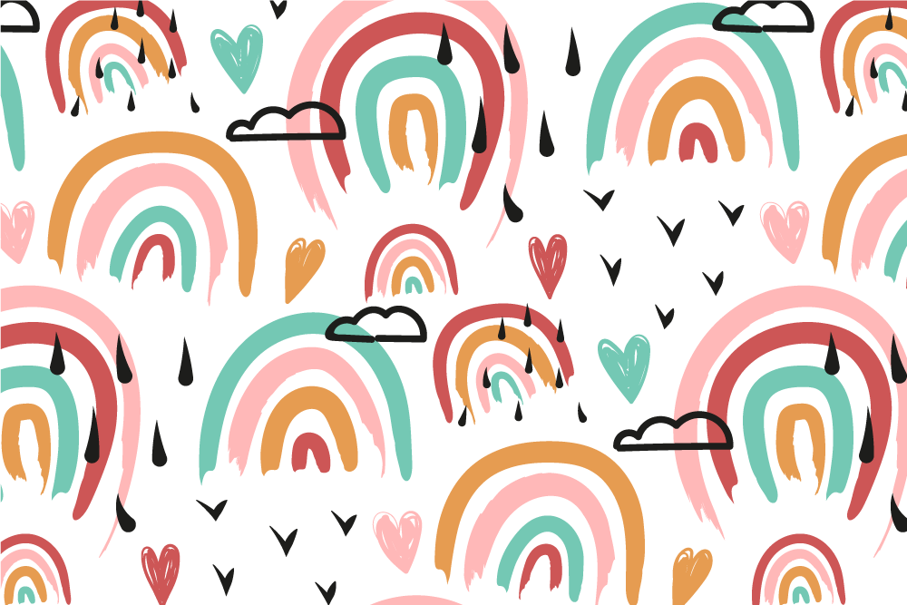 Individuais de mesa infantis com padrão de coração arco-íris - TenStickers