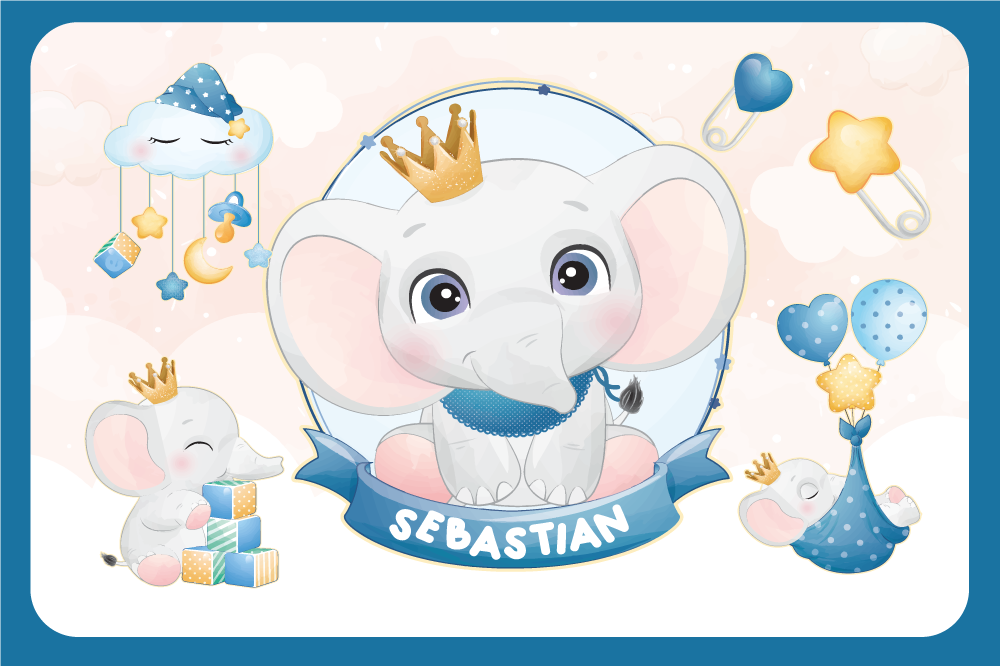 Individuais de mesa infantis com ilustração de elefante fofo - TenStickers