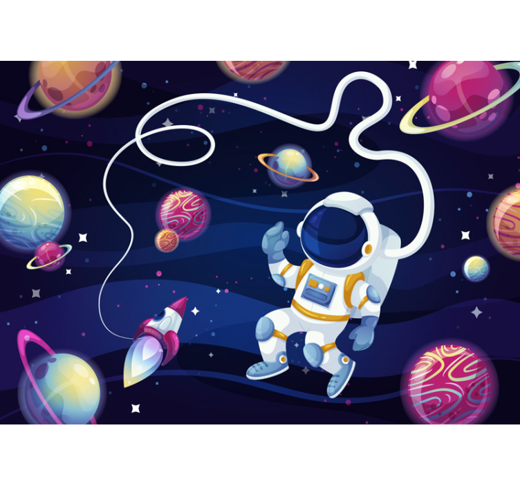 Fotomural de parede infantil astronauta no espaço - TenStickers