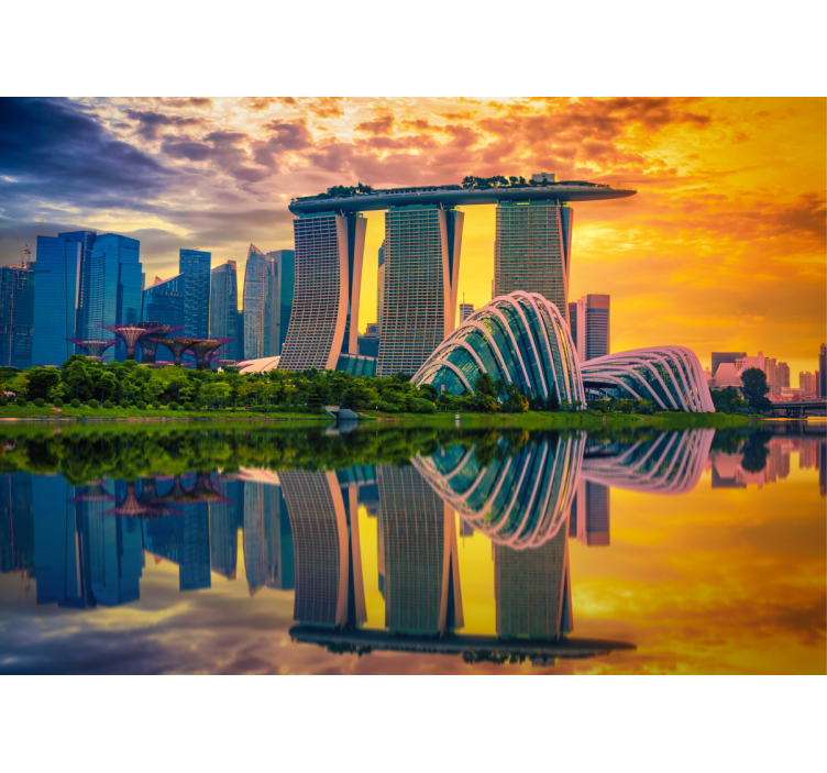 Fotomurais cidades e países Reflexos da cidade de singapura em ba - TenStickers