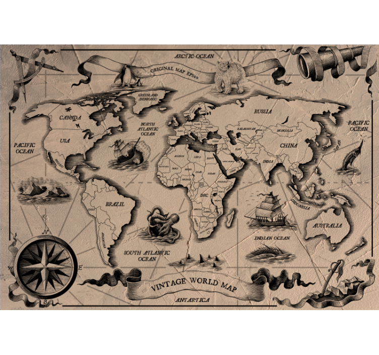 Mural de parede mapa mundial estilo vintage - TenStickers
