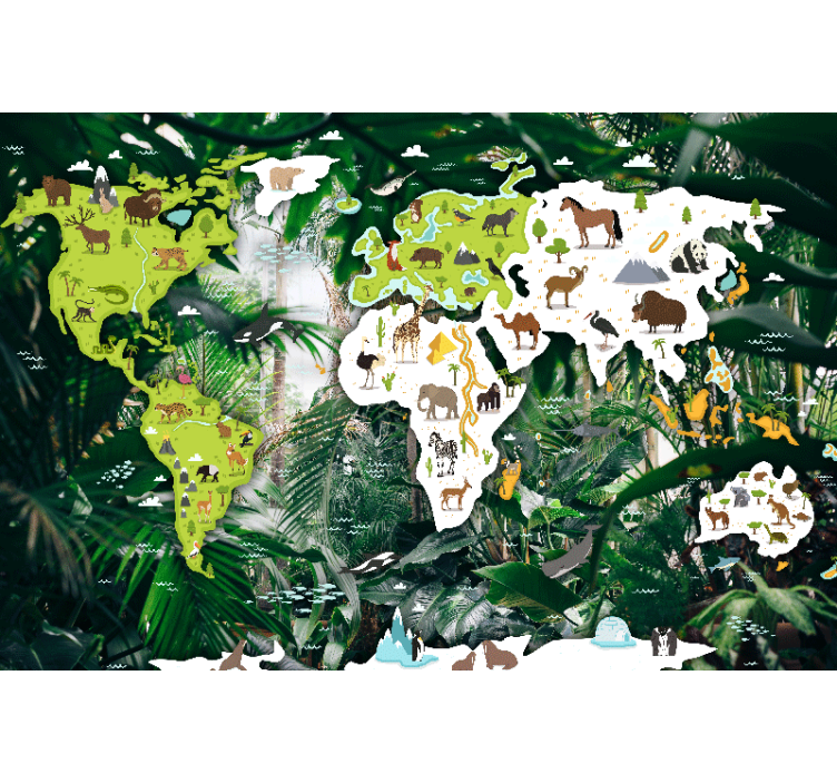 Mural de parede mapa mundial mapa mundial dos animais - TenStickers