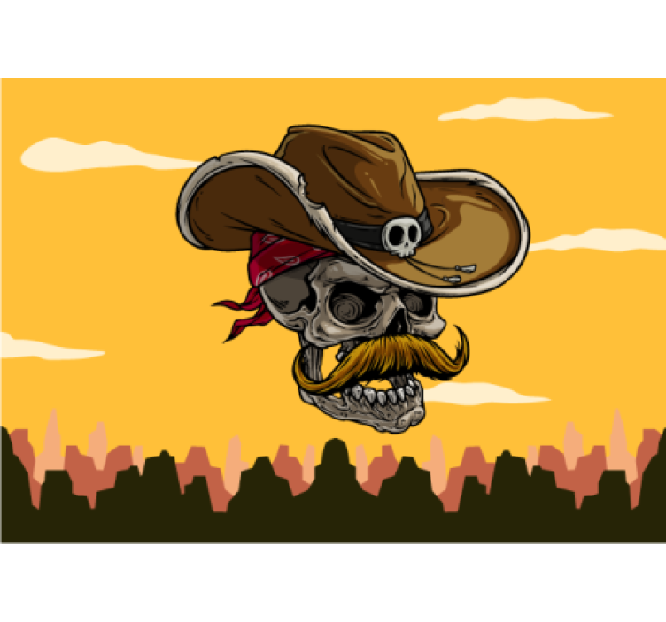 fotomural de parede de fantasia de cowboy de caveira - TenStickers