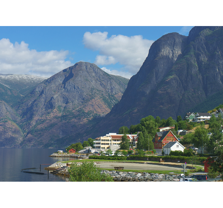 Fotomurais de paisagens casas com vista para a montanha - TenStickers