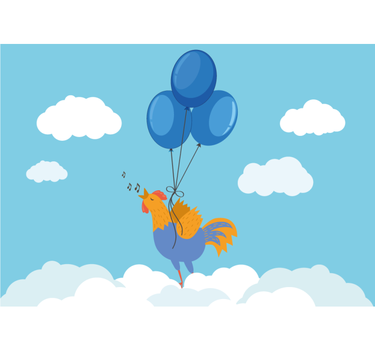 Pintinho voador com balões azuis fotomural de parede - TenStickers