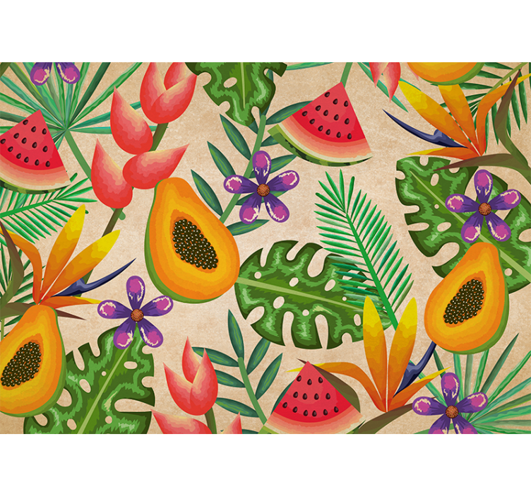Fotomurais flores padrões de frutas tropicais - TenStickers