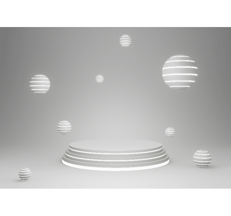 Murais de Parede 3D Esferas flutuantes em uma base circular - TenStickers