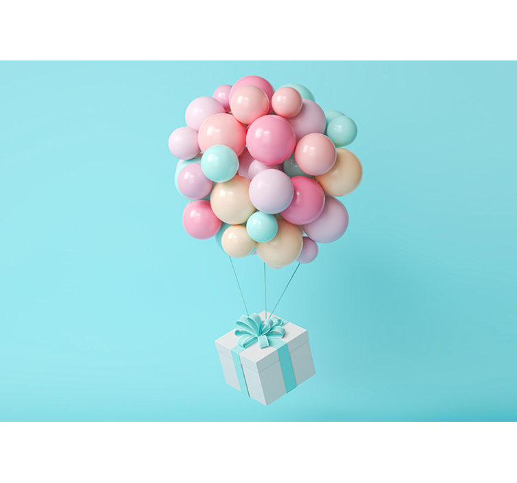 Fotomurais modernos Balões 3d e caixa de presente - TenStickers