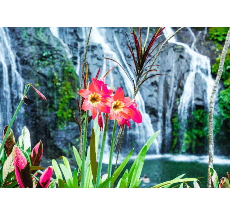 Fotomurais de paisagens Cachoeira flor rosa - TenStickers