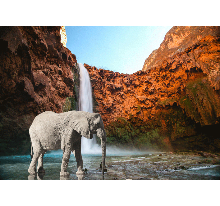 Fotomurais de paisagens Elefante e cachoeira - TenStickers