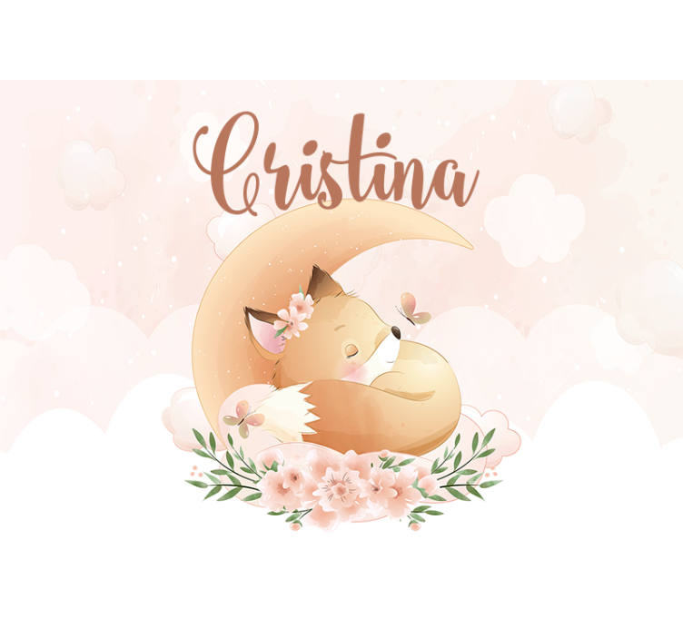 Raposa fofa para menina com nome fotomural de berçário - TenStickers