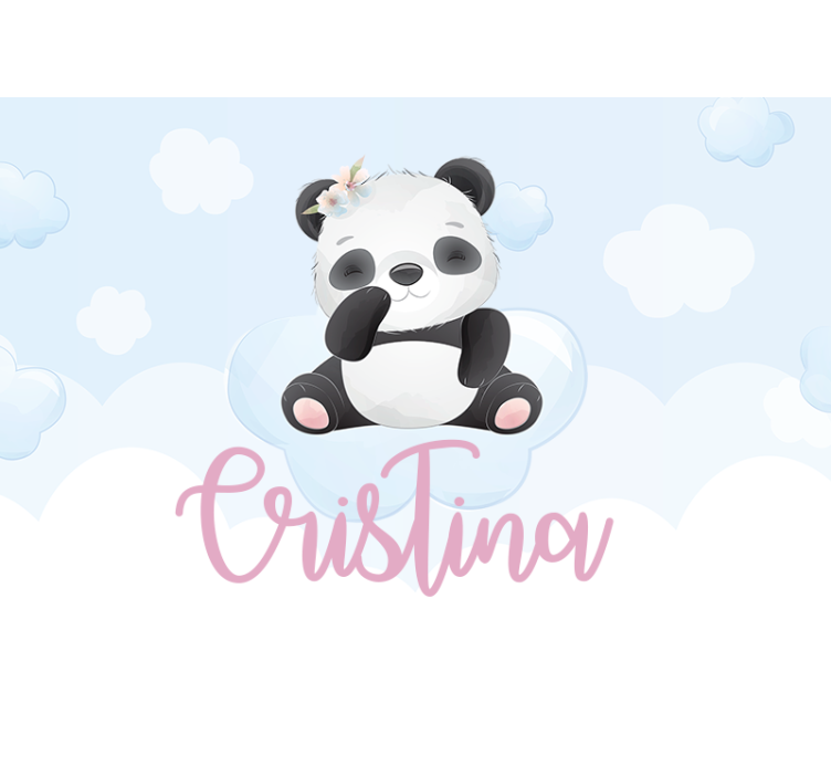 Panda fofo para menina com o nome do fotomural do berçár - TenStickers