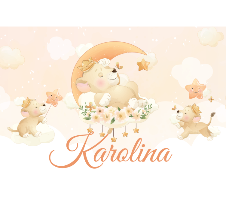 Animais fofos leão com murais de parede com nomes de crianças - TenStickers