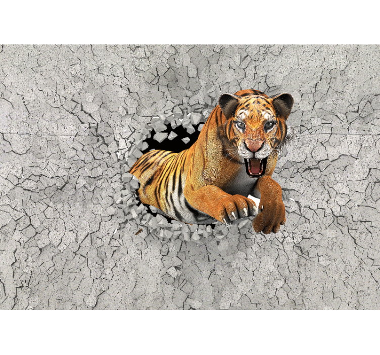 fotomural de parede com pintura sólida de tigre em 3d - TenStickers