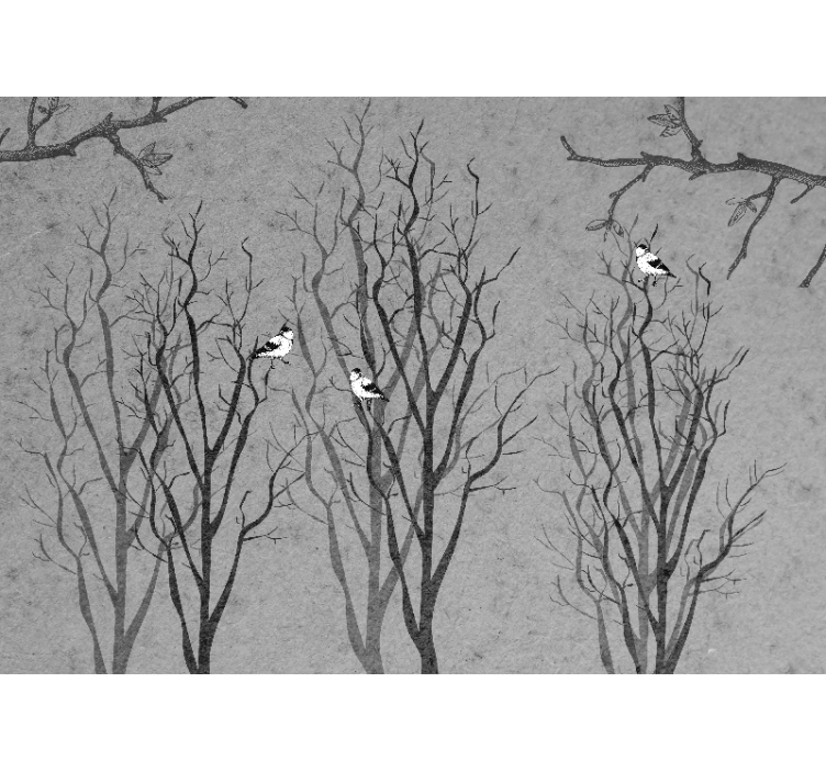 Mural de parede de árvores com ramos e pássaros - TenStickers