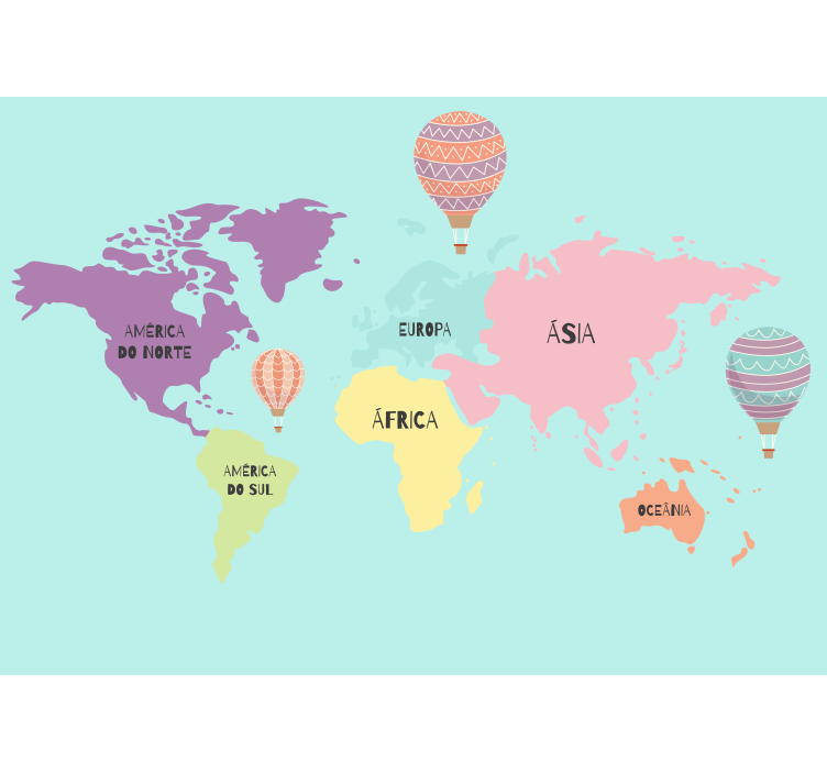 Mural de parede mapa mundial design nórdico com balões - TenStickers