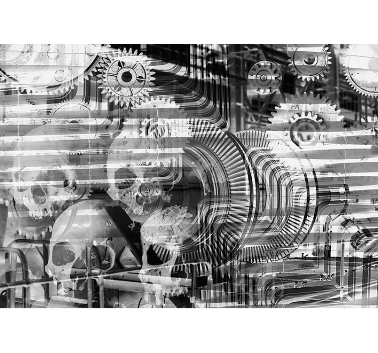 Mural de parede abstrato com padrões de crânios mecânicos - TenStickers