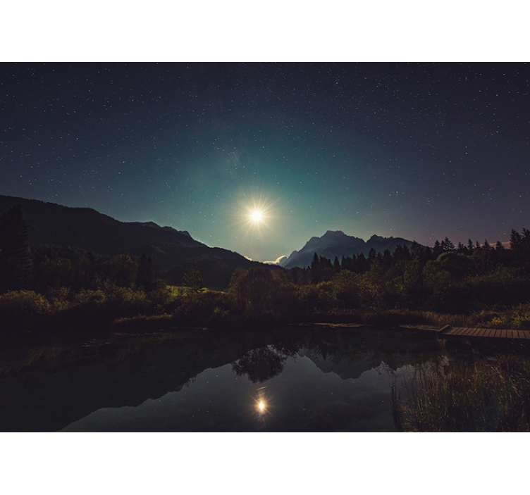 Fotomurais de paisagens vista da montanha iluminada pela lua - TenStickers