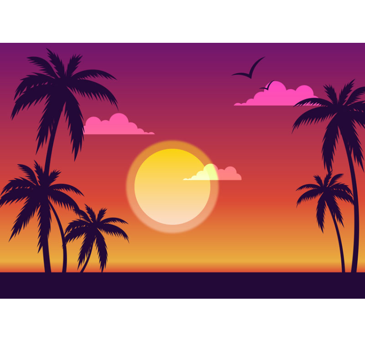 Fotomurais de paisagens silhuetas de pôr do sol tropical - TenStickers