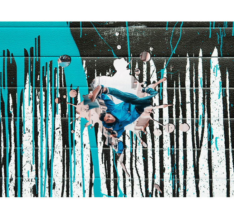 Mural de parede de arte urbana ação dinâmica de skateboarder - TenStickers