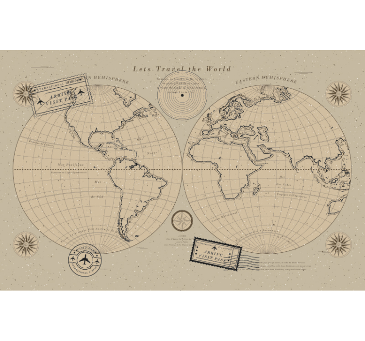 Mapa do mundo vintage com fotomural de caligrafia - TenStickers