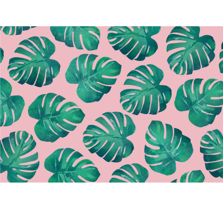 Fotomurais flores Fundo rosa folhas monstera - TenStickers