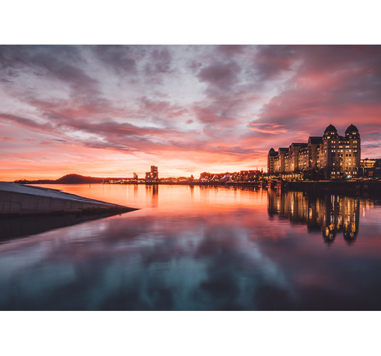 Fotomurais cidades e países reflexo da cidade ao pôr do sol - TenStickers