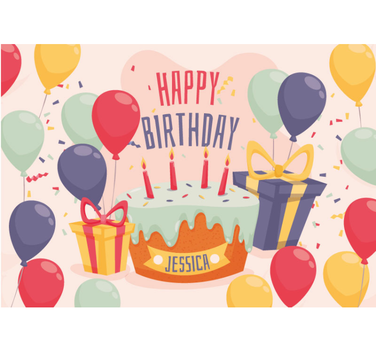 Mural de parede personalizável bolo de aniversário - TenStickers